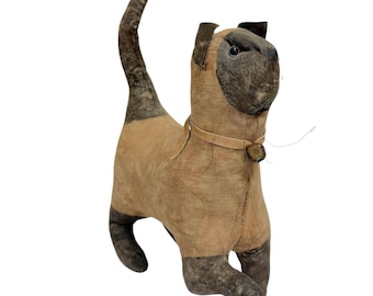 Vintage 2002 Primitive Siamese Cat Doll Handmade Melanee Herrera Folk Art Signed