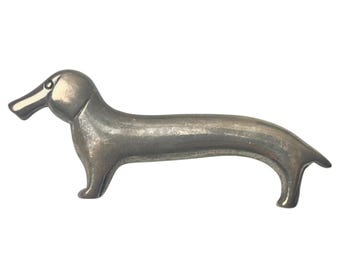 Vintage Sterling Silver Dachshund Wiener Dog Puppy Brooch Pin Modernist - CUTE!