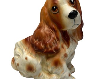 Vintage Natcoware Cocker Spaniel Hund Keramik Kruka Sorgliga Valpögon #6717