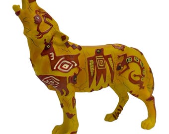 Vintage 2006 Call of the Wolf Figurine Pattern Wolf Tribal Art Westland Giftware