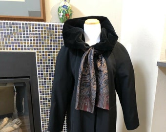 Mother's Day Gift Vintage Stevie Nicks style Holiday Winter JONES of NEW YORK Hooded Black Maxi Wool Swing Coat Cape