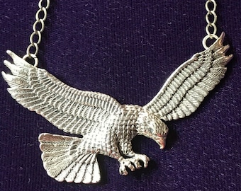 Collar vintage de águila articulada, colgante de ala móvil en plata de ley 925