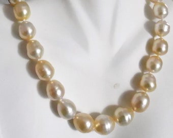 Mother's Day  Gift Vintage 13mm Baroque Cultured Natural Golden South sea Saltwater Pearl Strand  17.5" Necklace PN029