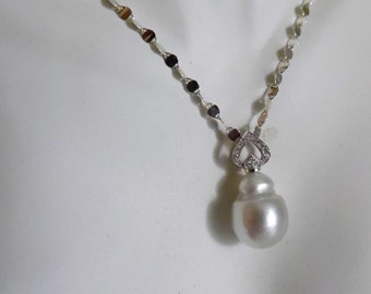 White Light Silver Blush Pink Overtone 16mm Baroque Australian South Sea Saltwater Pearl Pendant 925 Silver Necklace Chain PP040 w/ Chain