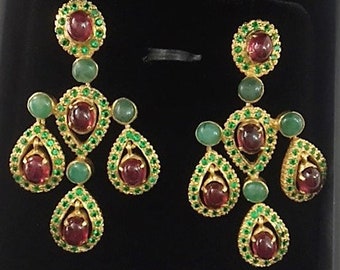 Make an Offer January Birthstone Vintage Traditional India Maharaja  Magnificence Earth Mined Ruby Emerald Diopside Earrings E075