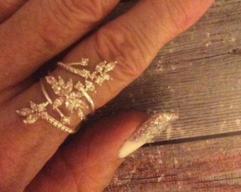 Avant garde Laurel style Long Winding Wrap Vine Twigs Leaf Leaves Petal Pave ring