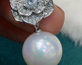 Mother's Day Gift Luminous Stunning! 13.2mm Round White Australian South Sea Saltwater Pearl Pendant w/ Chain 925 Silver