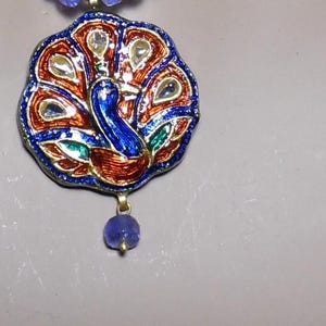 Kundan 22k 22kt  Gold Floral Bird Mosaic and Cloisonne Reversable Ruby Tanzanite Diamonds Pendant Only N052 Available