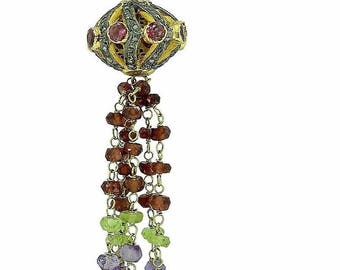 Mother's Day Gift Vintage Diamond Garnet Peridot Amethyst Long Tassel Drop Dangle Earrings Mixed metals Gold Silver