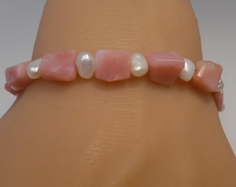 Customize Personalize Handcrafted Pink Peruvian Opal Freshwater Pearls Bracelet BC044