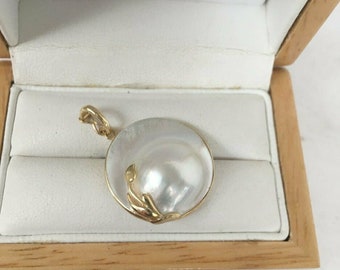 Mother's Day Gift Huge 25mm 100% Natural vintage Pearl  14K Yellow gold Pendant Enhancer