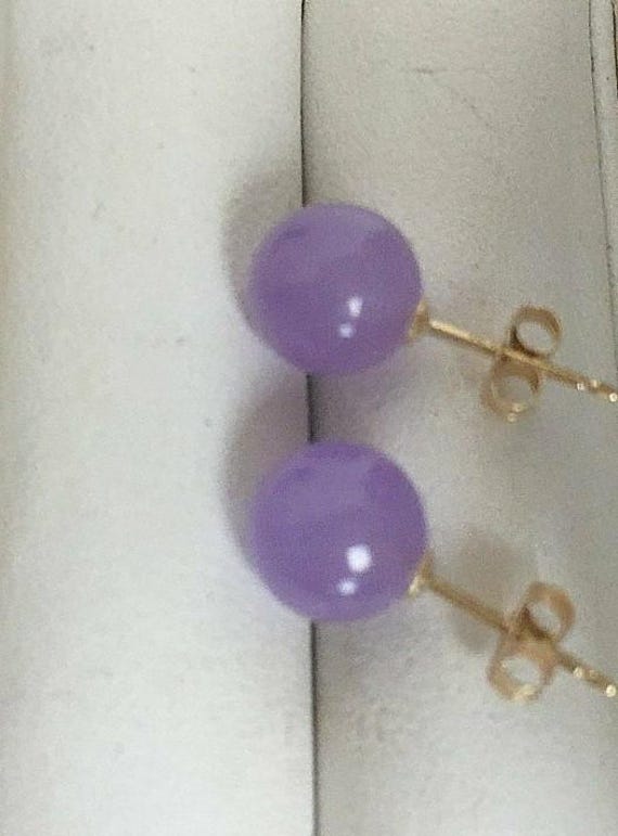 Authentic 8mm Ball Posts Studs Lavender Burma Jad… - image 2