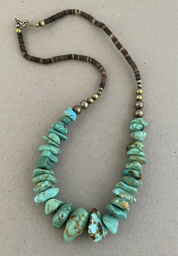 Beautiful Vintage Native American Navajo Royston Turquoise Heishi Sterling Silver Necklace Beautiful Vintage Native American Navajo Royston Turquoise Heishi Sterling Silver Necklace