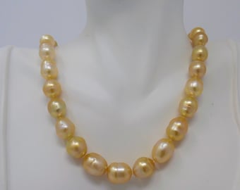 Gift Gold Lip 9-13mm SouthSea Vintage 13mm Baroque Cultured Natural Golden Saltwater Real Pearl Necklace 17.5 inch PN035