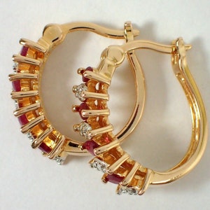 Gift Vintage Hoop design Earth mined Diamond Ruby Earrings image 3