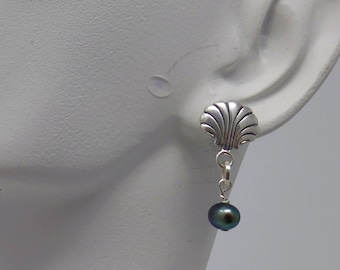 Mother's Day Gift Sale! Peacock Real  Freshwater Cultured Pearl Clam Shell design Drop  Dangle Earrings PE028