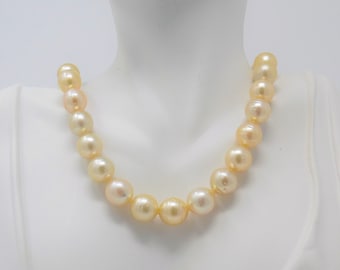 Gift Vintage Round Cultured 12mm Golden SouthSeas South sea Philippines Saltwater Pearl Strand Necklace 17.5 inch PN040