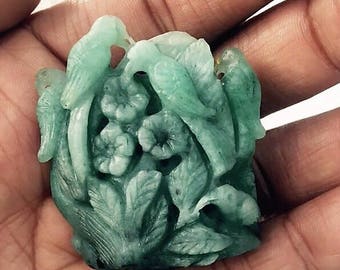 One of a Kind 340 carats Untreated Blue Green Carved Sculpted Colombian Emerald Mineral Specimen Reversible Hummingbirds