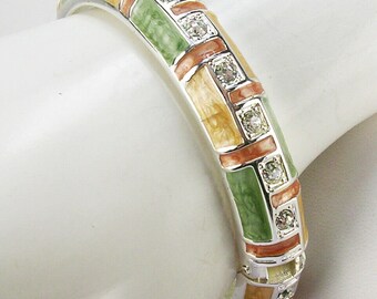 Vintage Runway 1970's Signed Enamel Hinged Cuff Bangle Bracelet New Mint Condition!