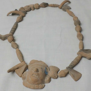 Vintage Tlaloc Mayan Aztec Columbian Primitive Native Handcrafted Warrior Clay Terracotta Unique Necklace Spiritual