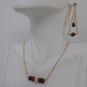 Custom Personalized for Her Demi Parure Necklace Earrings set Genuine Earth Mined Ruby 14k Gold Filled Artisan Bar BC027