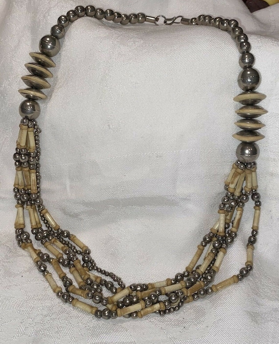 Early 1900's Navajo Hogan And Tube Native American Jewelry Silver Necklace Early 1900's Navajo Hogan And Tube Native American Jewelry Silver Necklace
