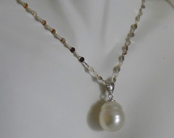 Mother's Day Gift 16mm White Blush Light Rose Pink Overtone Baroque South Sea Saltwater Pearl Pendant 925 Silver Necklace Chain w/ Chain