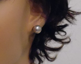 11mm Silvery Gray Pearl Stud Earrings, 925 Silver