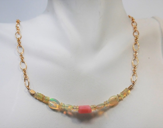 Handcrafted Earth Mined Fire Opal With Pink Peruvian Necklace 14K