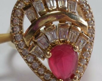Anillo vintage de plata de ley con rubí y circonita cúbica - Talla 8