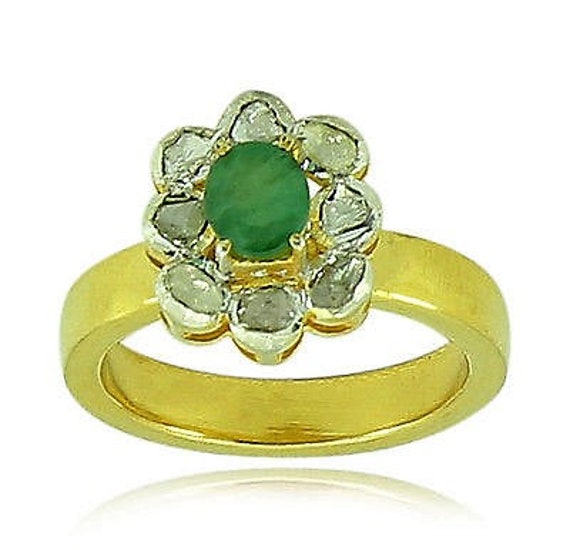 Sale Long Modernist Rustic Diamond 30ct Earth Mined Checker Sapphire Statement 18k Gold Ring Size 8 unisex