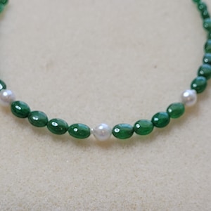 14kt 7 inch TSavorite Beautiful Lush Green Garnet and Japanese Akoya Pearl Bracelet Solid 14k White  Gold BC Can Customize