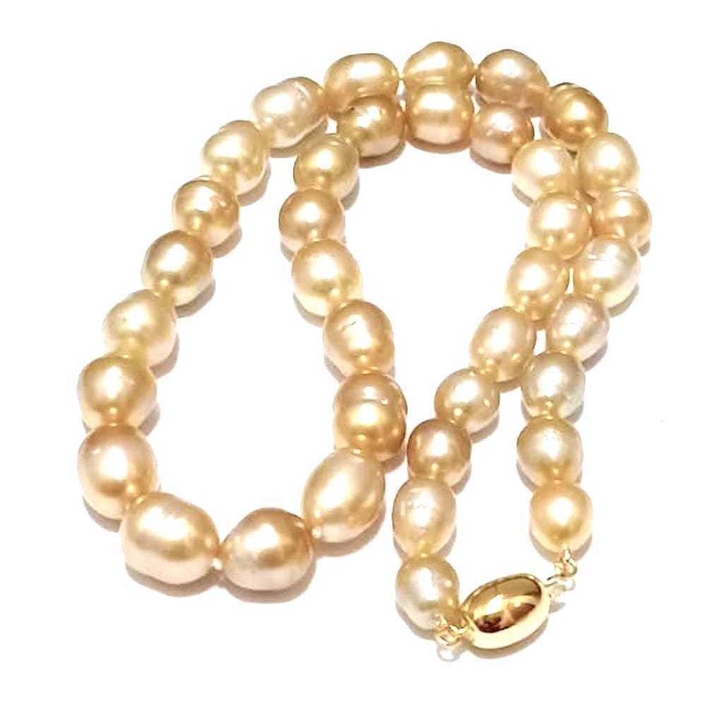 Gold Lip 9-13mm SouthSea Vintage 13mm Baroque Cultured Natural Golden Saltwater Real Pearl Necklace 17.5 inch PN035