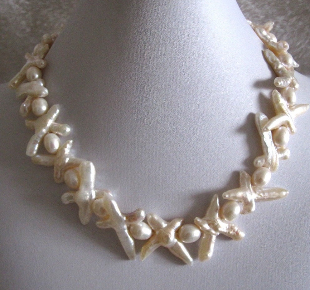 Organic Shape Natural Keshi Pearl - Cross Baroque