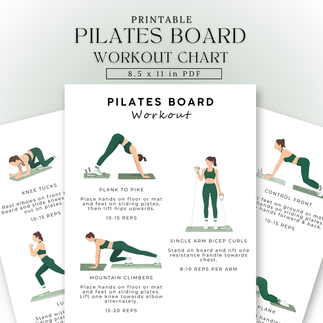 Pilates Board Workout Poster | Printable Exercise Chart for Portable Pilates Reformer | Home ...