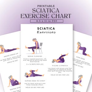 Ischiasschmerzen Relief Übungen Printable | Nervendehnungs-Routine | Linderung von Rückenschmerzen | Unterer Rücken Übungsblatt | Ischiasnerv Beweglichkeit PDF