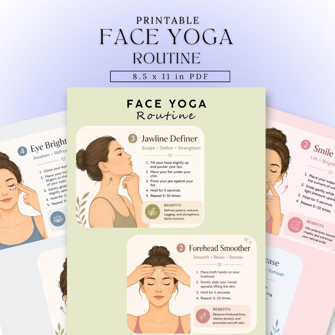 Face Exercise Routine Face Yoga Routine Poster | Self Massage Chart Printable | Exercises for ...