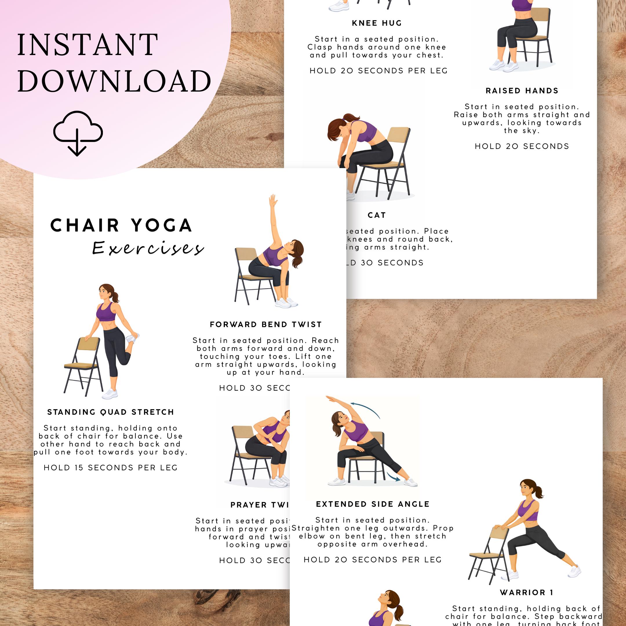 Chair Yoga Printable | Workout Chart | Printable Chair Yoga | Yoga