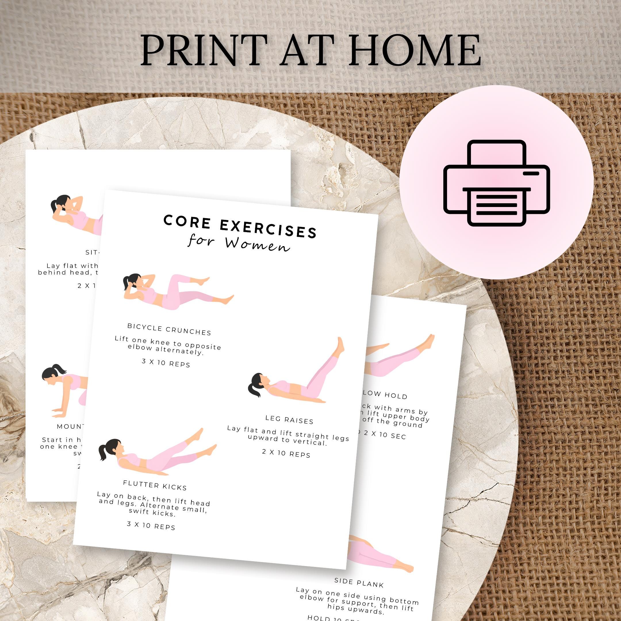 Core Exercise Chart | Printable Workout | Gym Exercises for Home | Core ...