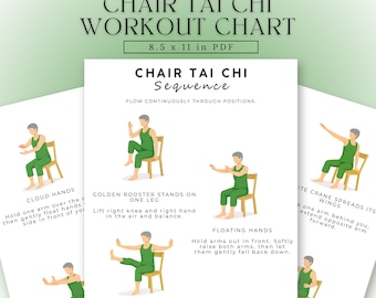 Printable Tai Chi Chair Workouts | Tai Chi Chair Exercise Chart PDF | Tai Chi Exercise Chart | Senior Exercise Chart | Workout Plan PDF