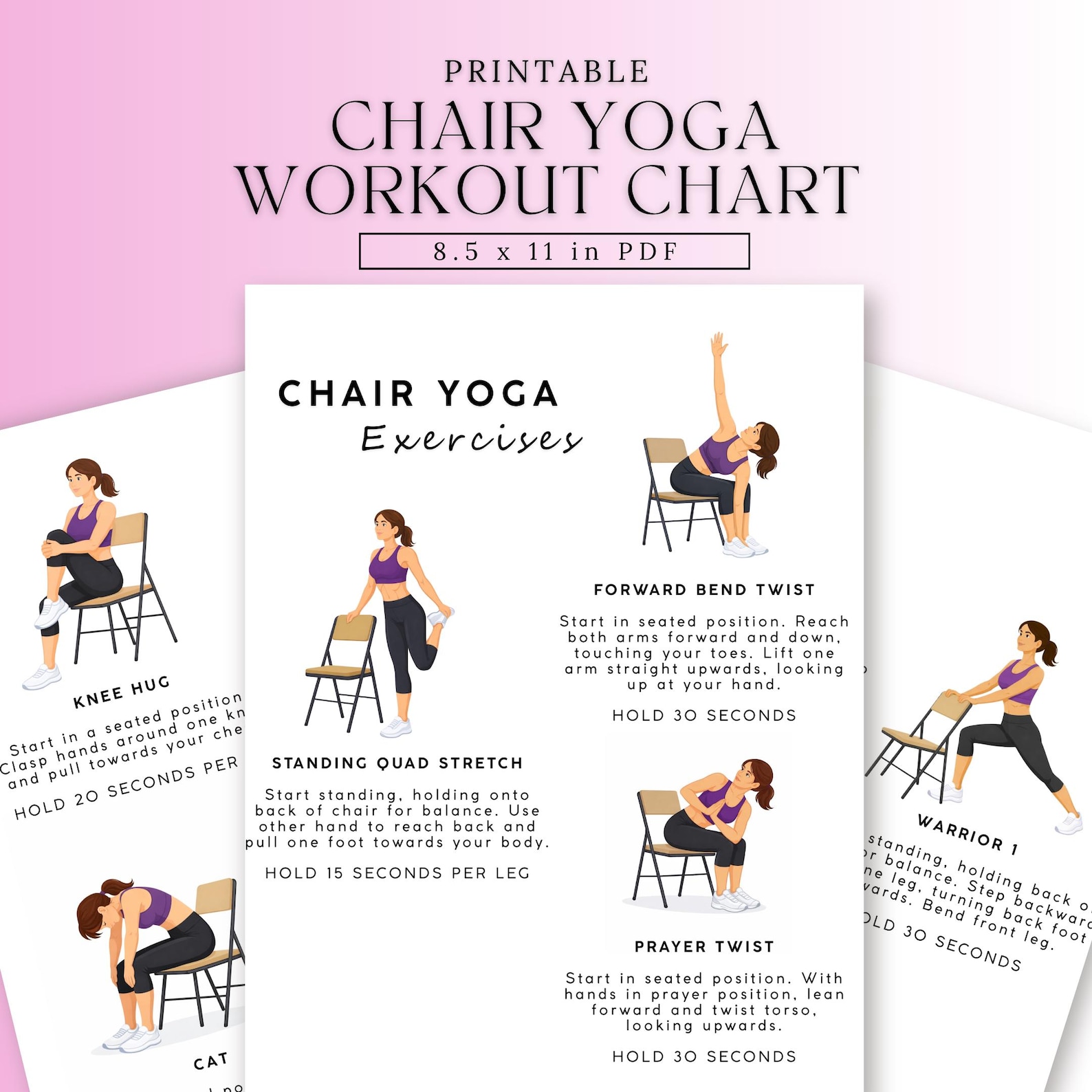 Chair Yoga Printable | Workout Chart | Printable Chair Yoga | Yoga