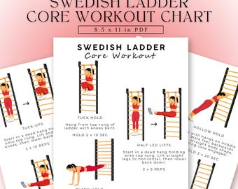 Rutina de escalera sueca / Ejercicios para el core / Ejercicios de barra de pared (PDF) / Rutina de abdominales / Escalera sueca / Abdomen plano / Escalera sueca de pared para gimnasio en casa