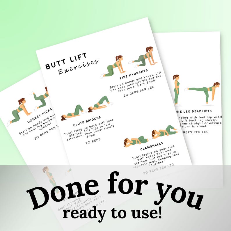 Butt Lift | Printable Workout Chart | Booty Exercises PDF | Glute and ...