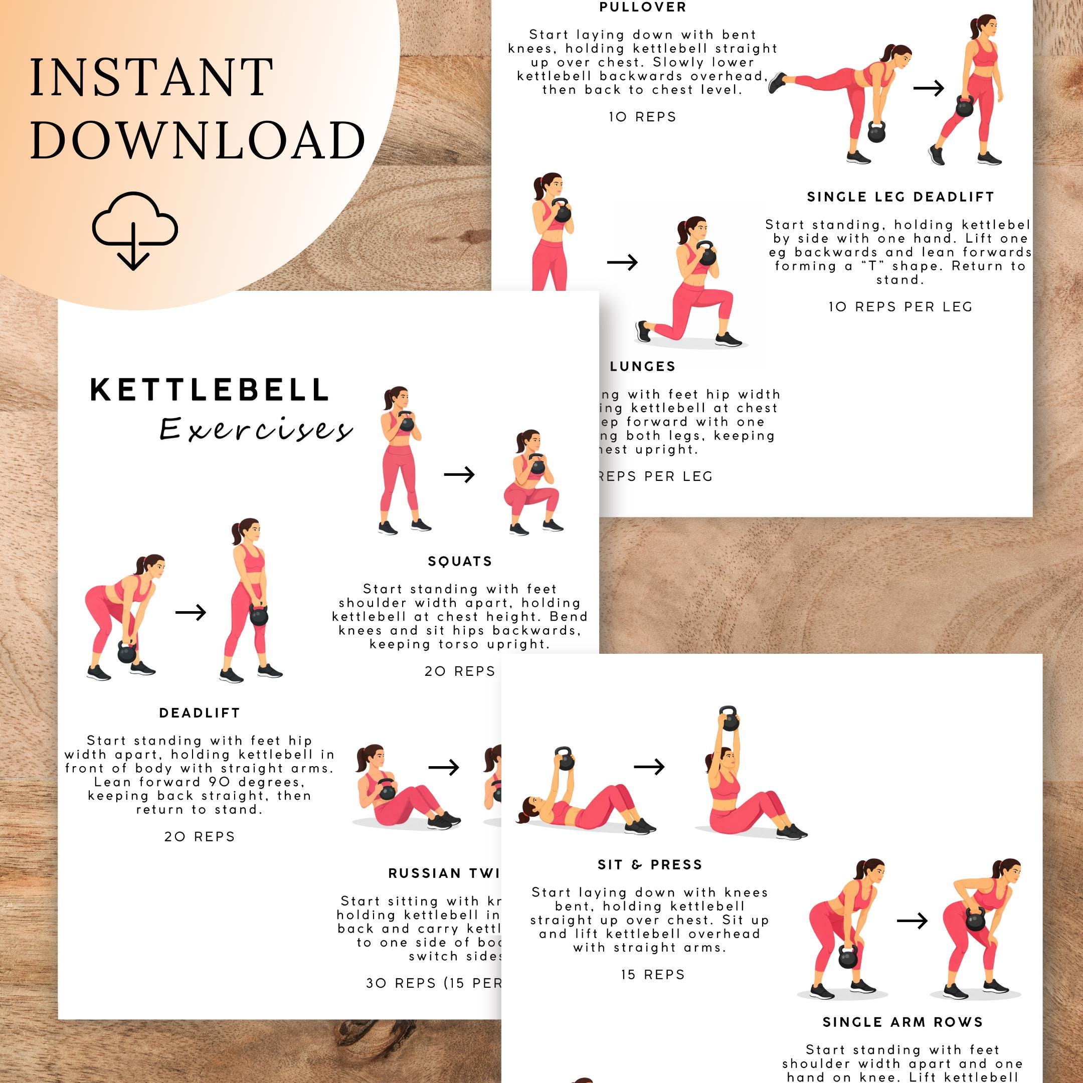 Kettlebell Workout | Full Body Exercises Poster | Printable Kettlebell ...