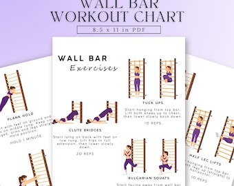 Wall Bar Exercise PDF | Printable Swedish Ladder Workout Chart | Stall Bar | Fitness Plan | Gym Ladder Workout | Exercise Chart for Wall Bar