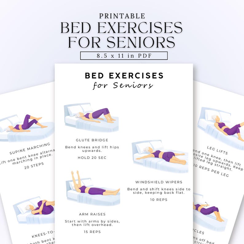 Printable Bed Exercises for Seniors | Elderly Workout | Senior Exercise ...