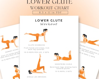 Póster imprimible para ejercicios de glúteos inferiores / Tabla de ejercicios para levantar los glúteos / Rutina de ejercicios para mujeres / Fitness en casa / Ejercicios con peso corporal / PDF digital
