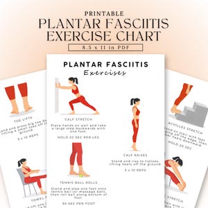 Tableau d'exercices pour fasciite plantaire | Support de la voûte plantaire et exercices d'étirement du talon | Soulagement de la douleur de la fasciite plantaire | Exercice à domicile | PDF