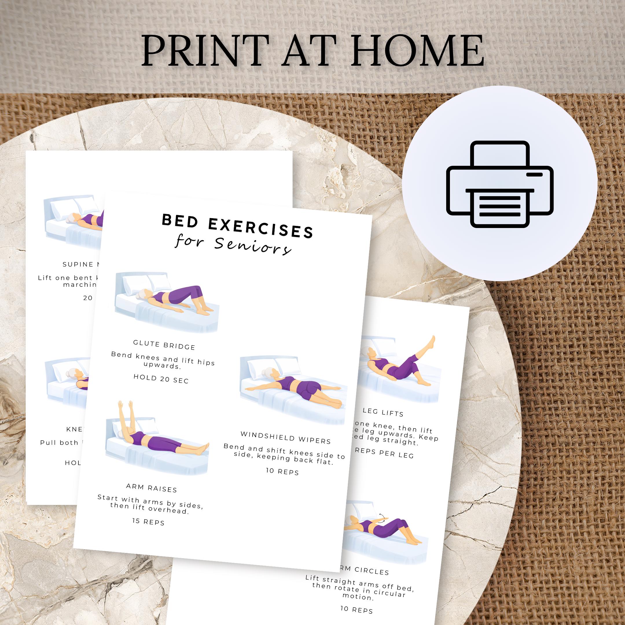 Printable Bed Exercises for Seniors | Elderly Workout | Senior Exercise ...