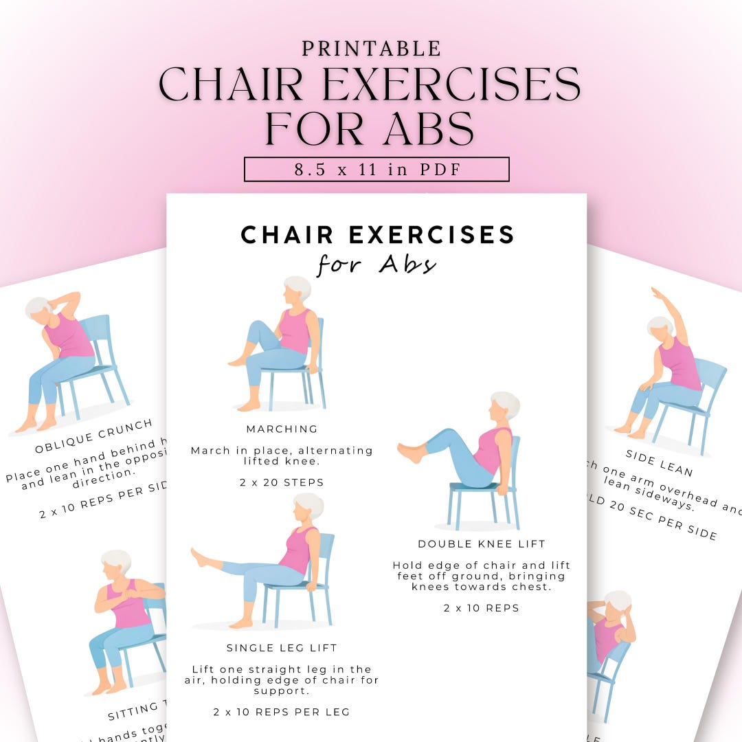 Printable Chair Exercises for Abs | Seated Core Workout Chart | Chair